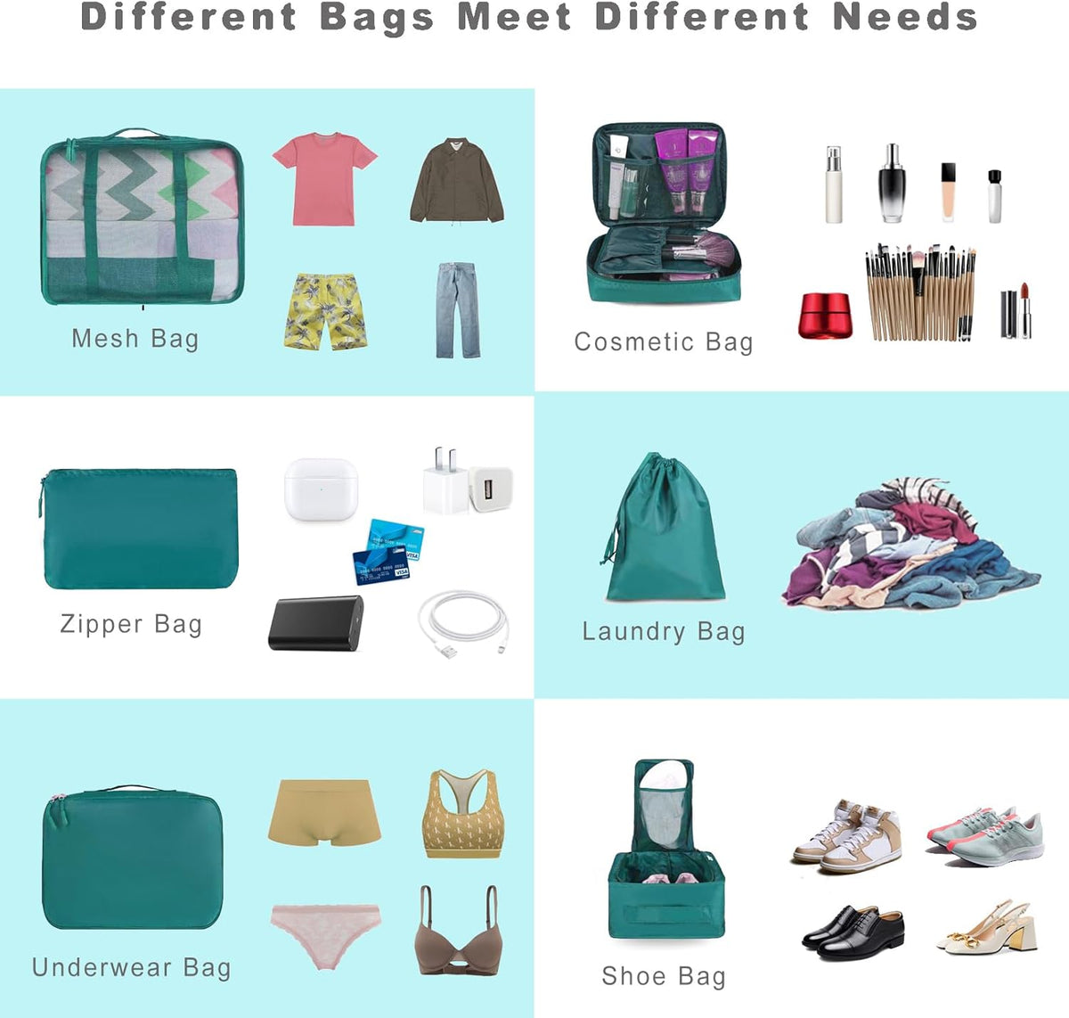 BAGAIL 8 Set Packing Cubes Luggage Packing Organizers for Travel Accessories-Aqua Color