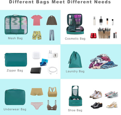 BAGAIL 8 Set Packing Cubes Luggage Packing Organizers for Travel Accessories-Aqua Color