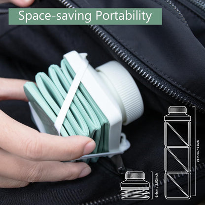 24oz Collapsible Water Bottles,Food grade BPA Free Reusable Foldable Water Bottle Lightweight LeakProof for Travel Hiking Camping Cycling Outdoor Sports,Collapses Folding Water Bottle,Green