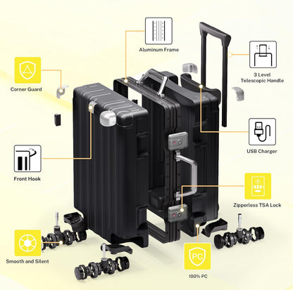 Krute Luggage Sets 2 Pieces Aluminum Frame Suitcase With Spinner Wheels 20 28 Inch Hardside No Zipper PC Luggages with USB Charger
