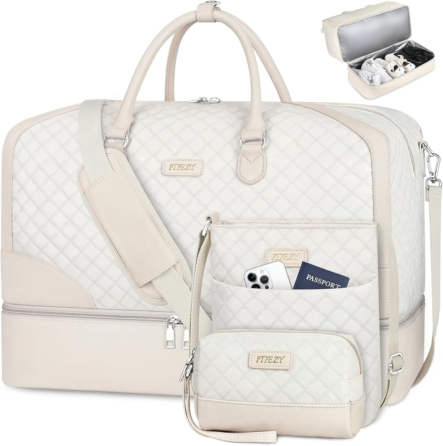 Weekender Bag for Women, Travel Duffel Bag Carry On Overnight Bag with Shoe Compartment Large Nylon Travel Weekend Tote Bag