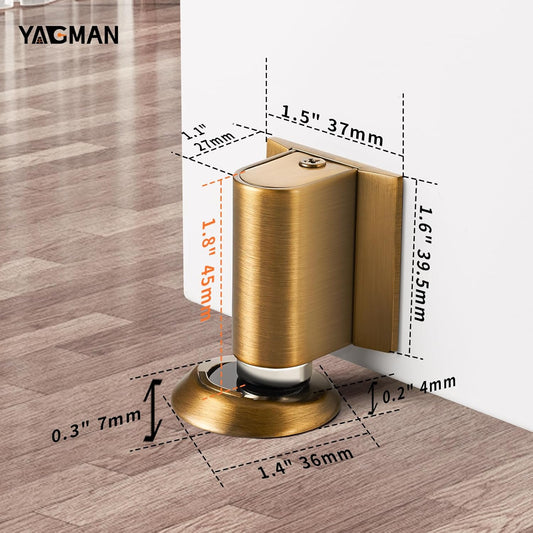 2 Pack Magnetic Door Stoppers Retractable Bottom of Door Holder No Drilling Mount Floor Door Stop with Screws and Adhesive Catch Door Keep Door Open Antique Brass AB-2