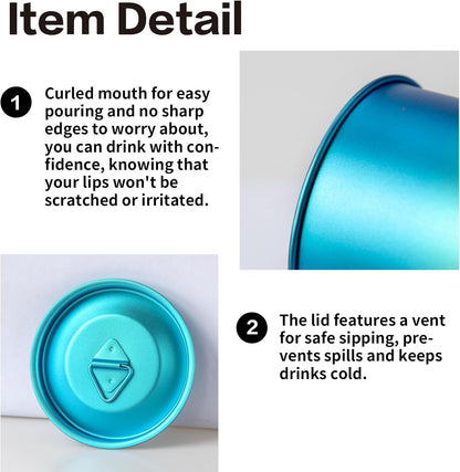 Titanium Camping Pot Mug 15oz (420ml) with Lid and Foldable Handle – Ultralight Camping Cup for Hiking, Backpacking, Outdoor Cooking, Blue