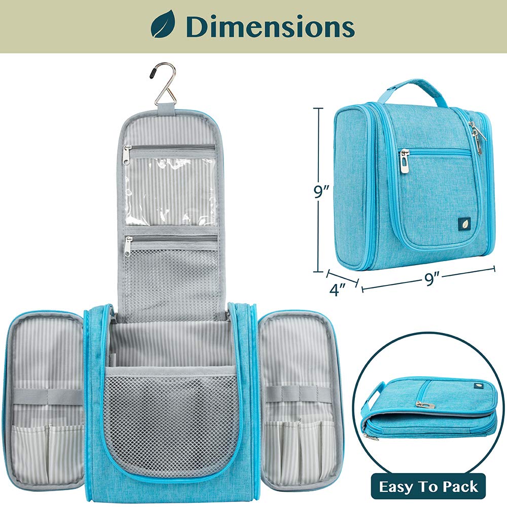 PAVILIA Toiletry Bag Travel Bag for Women Men, Hanging Cosmetic Organizer, Water Resistant Makeup Bag for Accessories Toiletries, Large Travel Essentials Kit (Turquoise)