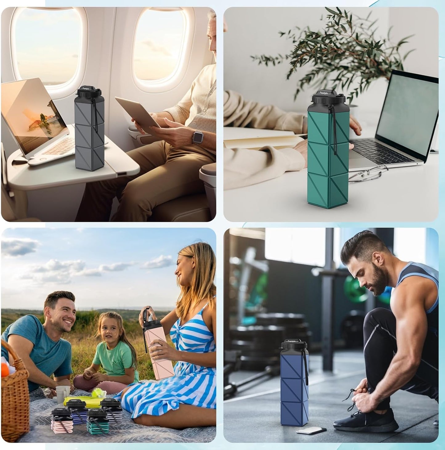 2pcs Collapsible Water Bottles 20.6oz Foldable Water Bottle BPA Free Reusable Lightweight LeakProof Travel Silicone Water Bottles for Travel Gym Hiking Camping Cycling Yoga Sports Outdoor