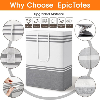 2 Pack Large Home Laundry Basket, Laundry Hamper, Freestanding Waterproof Dirty Clothes Bag, Tall Clothes Hamper - Extended & Reinforced Handles for College Dorm, Family (Light Grey/100L)