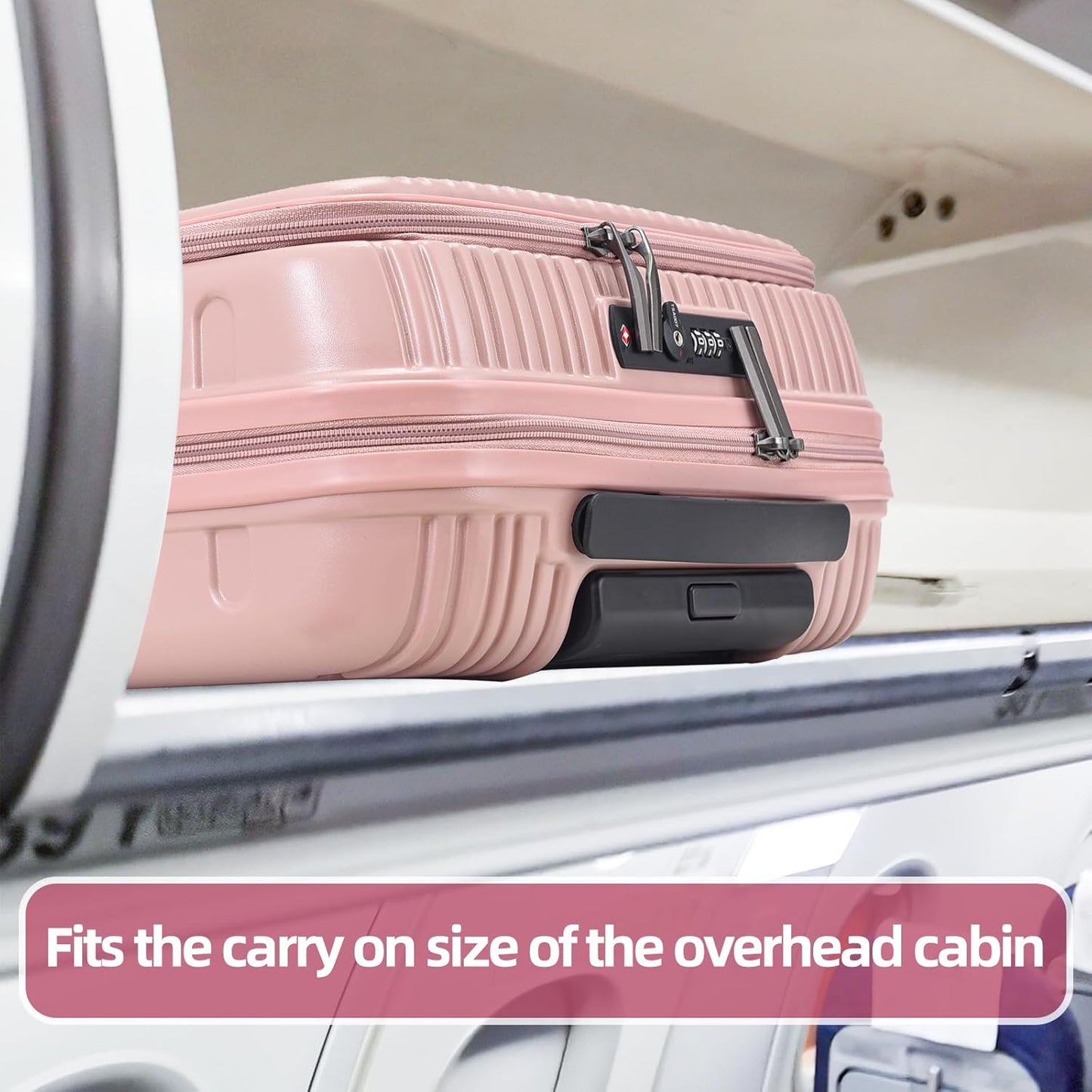 2 Pieces 20/29 Luggage Sets, 20 Inch Cabin Luggage with Front Pocket & 29 Inch Side Opening Suitcase, Ligthweight ABS+PC Hardshell, Pink