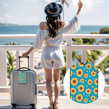 Luggage Tags for Suitcases, 2-Pack PU Leather for Cruise & Travel, Baggage ID Tags with Privacy Cover & Address Card, Durable Metal Ring, Kids Adults Travel Accessories, Turquoise Sunflowers