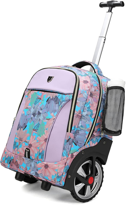 Rolling Backpack,Waterproof Backpack with Wheels for Business and Travel Commuter, Carry on Backpack with Laptop Compartment, Fit 17 Inch Laptop, Wheeled Backpack for Adults