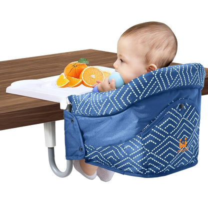 MTWML Hook On High Chair with Tray,Portable Baby High Chair That Attaches to Table,Clip On Fast Table High Chair for Babies and Toddlers.Baby Feeding Seat for Dining Table and Counter (Stripe-Blue)