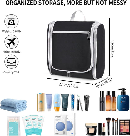 Della Gao Hanging Toiletry Bag for Men and Women, Large Capacity Cosmetics Makeup Bag Toiletries Organizer, Bathroom Bag, Water-Resistant Nylon, Black