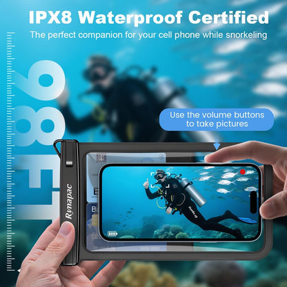 Waterproof Phone Pouch - 8.5in Waterproof Phone Case with Lanyard, IPX8 Cell Phone Dry Bag Beach Essentials for iPhone 16 15 14 13 12 Pro Max, Galaxy S24 S23 S22 S21 Series, 2 Pack