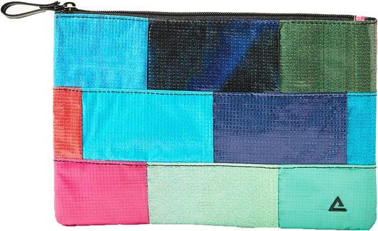 Rareform Essentials Organizer Pouch | Travel Accessory Bag, Protects Tech, Cosmetics, Toiletries with Inner Fleece Lining, Water-Resistant | Recycled Nylon, One-of-a-Kind, Patchwork