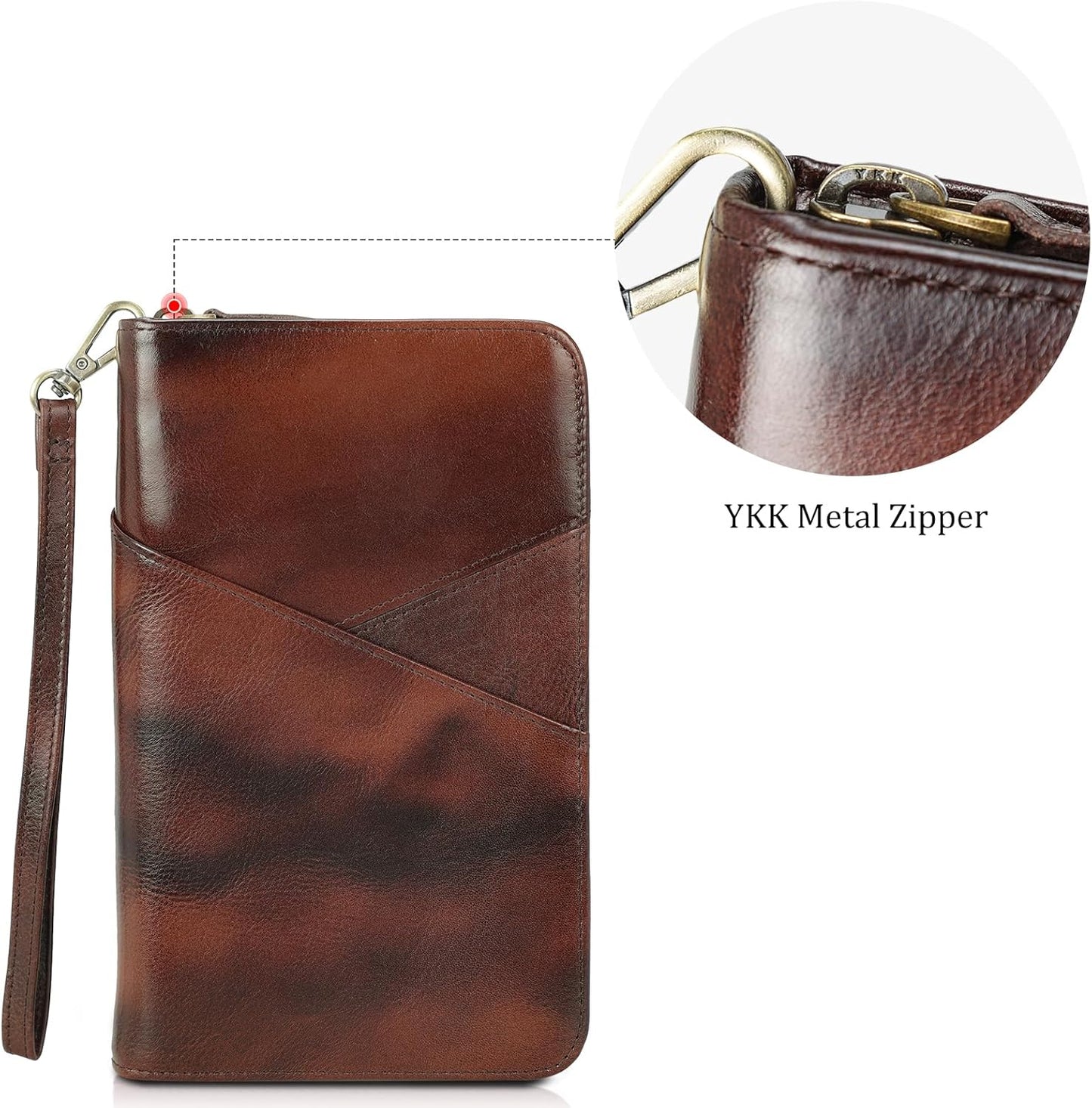 Polare Full Grain Leather Passport Holder With YKK Zipper RFID Blocking Travel Document Organizer Ticket Holder Cover Case Holds 2 Passports (Coffee)