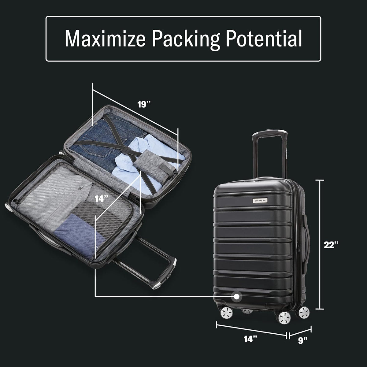 Samsonite Omni 2 International Carry-On Luggage with 360° Spinner Wheels - Scratch Resistant Hardshell - TSA, Airline-Approved - Expandable Polycarbonate Shell for Lightweight Travel - Lagoon Blue