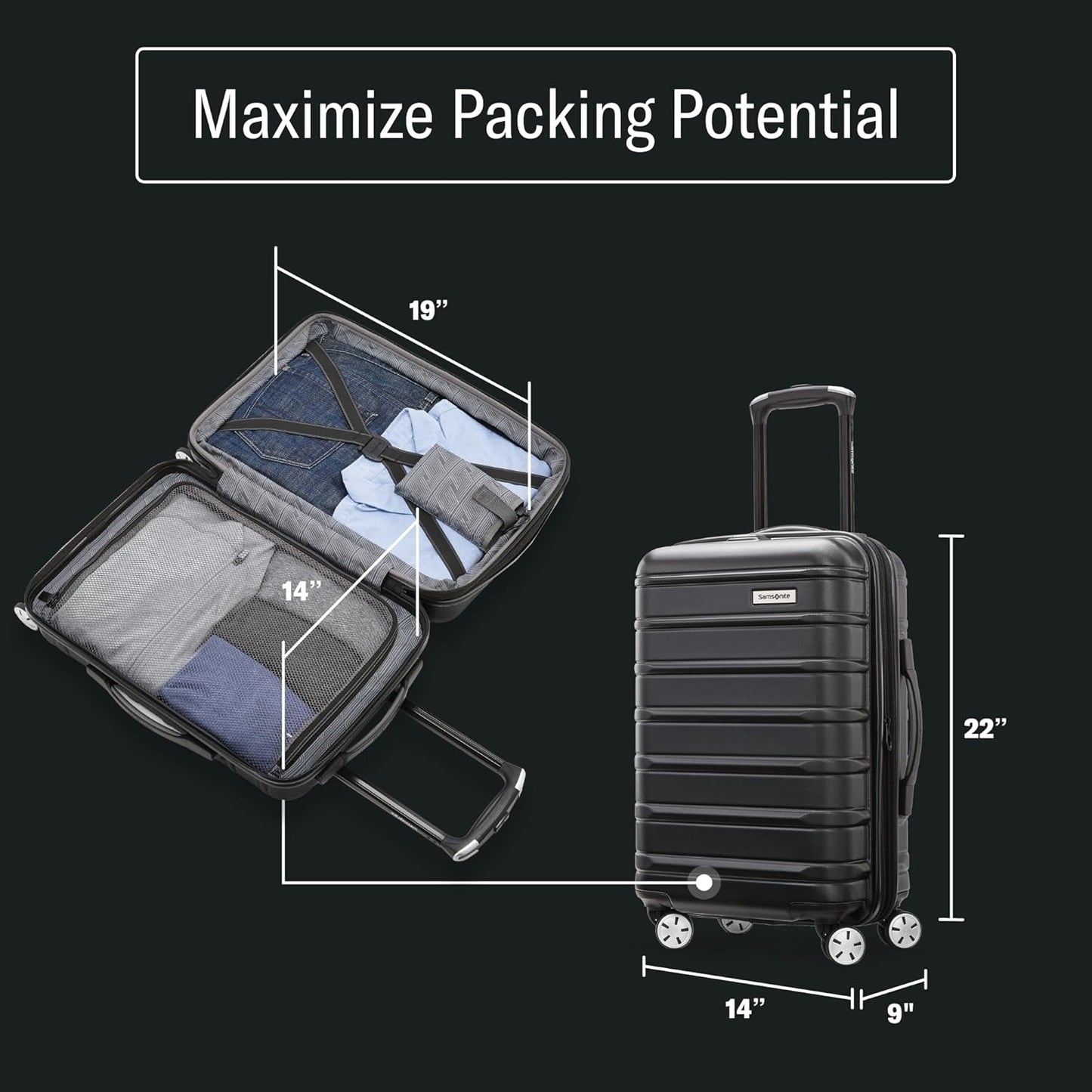 Samsonite Omni 2 Carry-On Hardside Luggage with 360° Spinner Wheels - Scratch Resistant Hardshell - TSA, Airline-Approved - Expandable Polycarbonate Shell for Lightweight Travel - Artic Silver