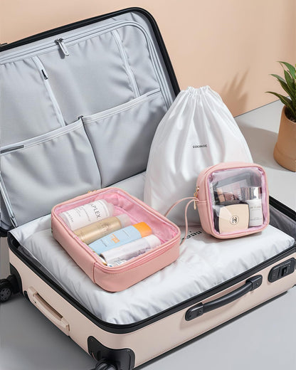 KOTORA TSA Approved Toiletry Bag with Mini Clear Makeup Bag Travel Size Beach Pool Bag Car Accessories for Women Her (B-Clear Pink)