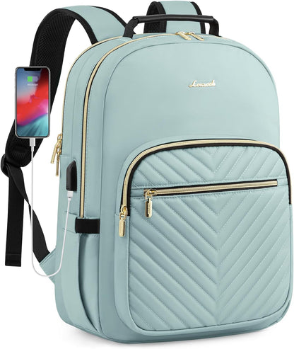 LOVEVOOK Laptop Backpack Purse for Women, Work Travel Computer Bags, College School Backpack for Student Girl, Quilted Casual Daypack with USB Port, Fit 15.6 Inch Laptop, Mint Green