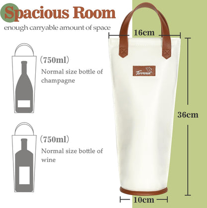 Tirrinia Single Wine Carrier Tote, Insulated Wine Cooler Bag for Travel, Picnic, & Wine Gifts – Thermal Padded Wine Bottle Holder Tote for Men & Women, Wine Gift for Wine Lovers,White Brown