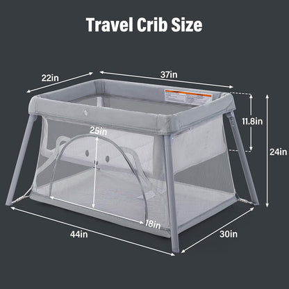 Travel Crib,Portable Crib for Baby, Pack and Play for Babies and Toddler, Lightweight Backpack Design,Foldable Travel Baby Playpen with Mattress(Light Grey)