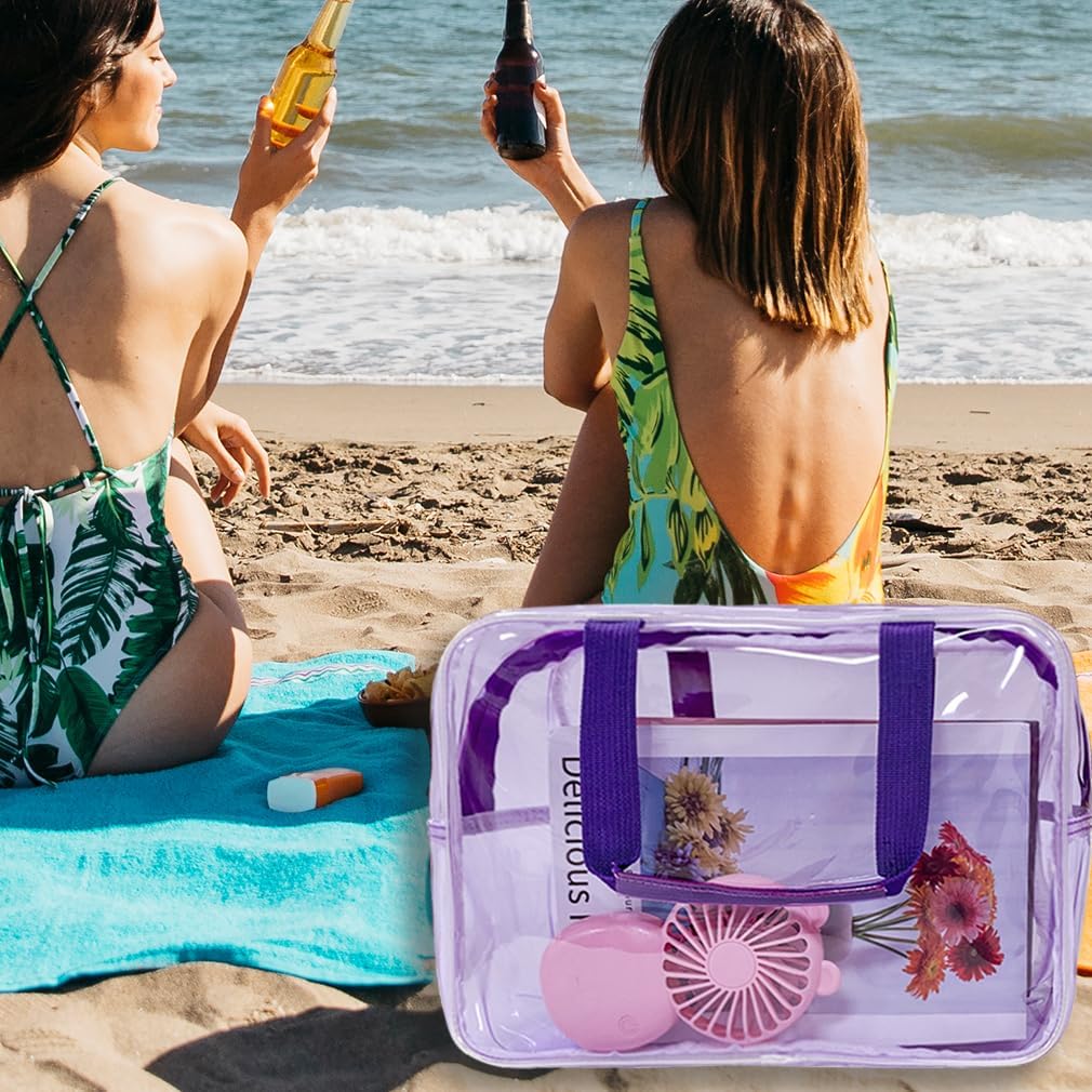 Travel Clear Waterproof PVC Bag, Toiletry Carry Pouch Makeup Artist Bag, Makeup Bags with Zipper Handle Straps, Tote Bag Violet