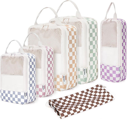 Narwey 6 Set Compression Packing Cubes for Travel Kids Women Carry on, Packing Organizers Bag for Backpack Luggage Suitcase Duffle Bags
