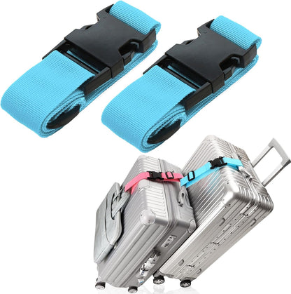2Pack Luggage Straps for Suitcases, Travel Connector for Carry On Bag, Add Bag to Connect Two Suitcases, Adjustable Belt Attachment Accessories for Connect Your 3 Luggages, Light Blue