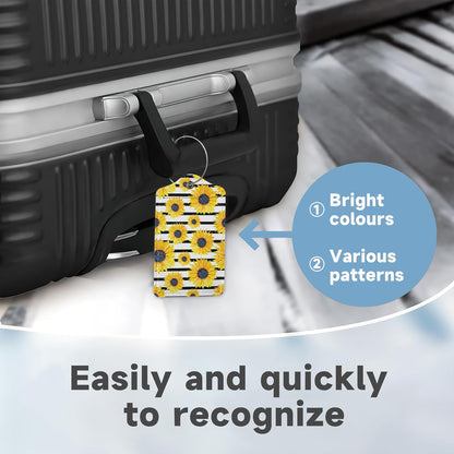 2 Pack Luggage Tag for Suitcase,Sunflowers Striped Leather Suitcase Tags Identifiers with Privacy Name Address Labels and Durable Steel Loop for Women Men Travel