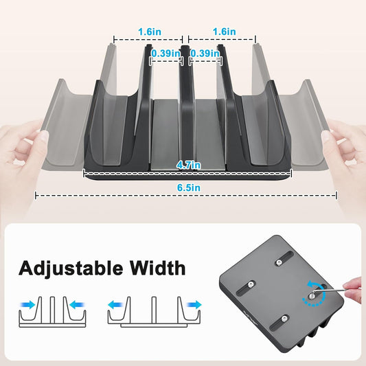 JARLINK 4-in-1 Adjustable Vertical Laptop Stand Holder, Aluminum Dual Slots Laptop Rack for Desk, Space-Saving Organizer Compatible with All MacBook, Surface, Chromebook, and Gaming Laptops (Black)