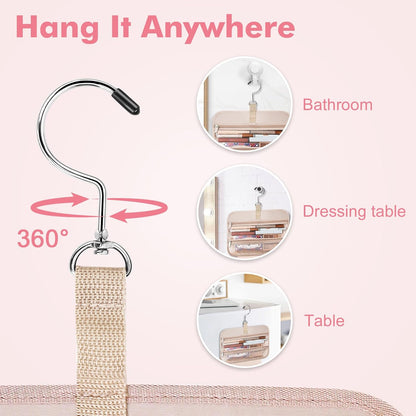 Wedama Toiletry Bag for Women, Large Cosmetic Travel Bag, Hanging Toiletry Bag for Bathroom, Thickened PVC Waterproof Makeup Bag, Toiletries Bag for Travel Business Trips and Camping, Baby Pink