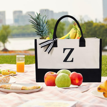 TOPDesign Embroidery Initial Canvas Tote Bag, Personalized Present Bag, Suitable for Wedding, Birthday, Beach, Holiday, is a Great Gift for Women, Mom, Teachers, Friends, Bridesmaids (Letter Z)