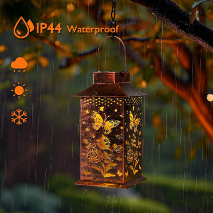 Homemory Butterfly Solar Lanterns Waterproof, Metal Hanging Hollowed-Out Metal Decor Lantern, LED Outdoor Decoration for Outside LED Lanternse for Yard, Backyard, Porch, Lawn