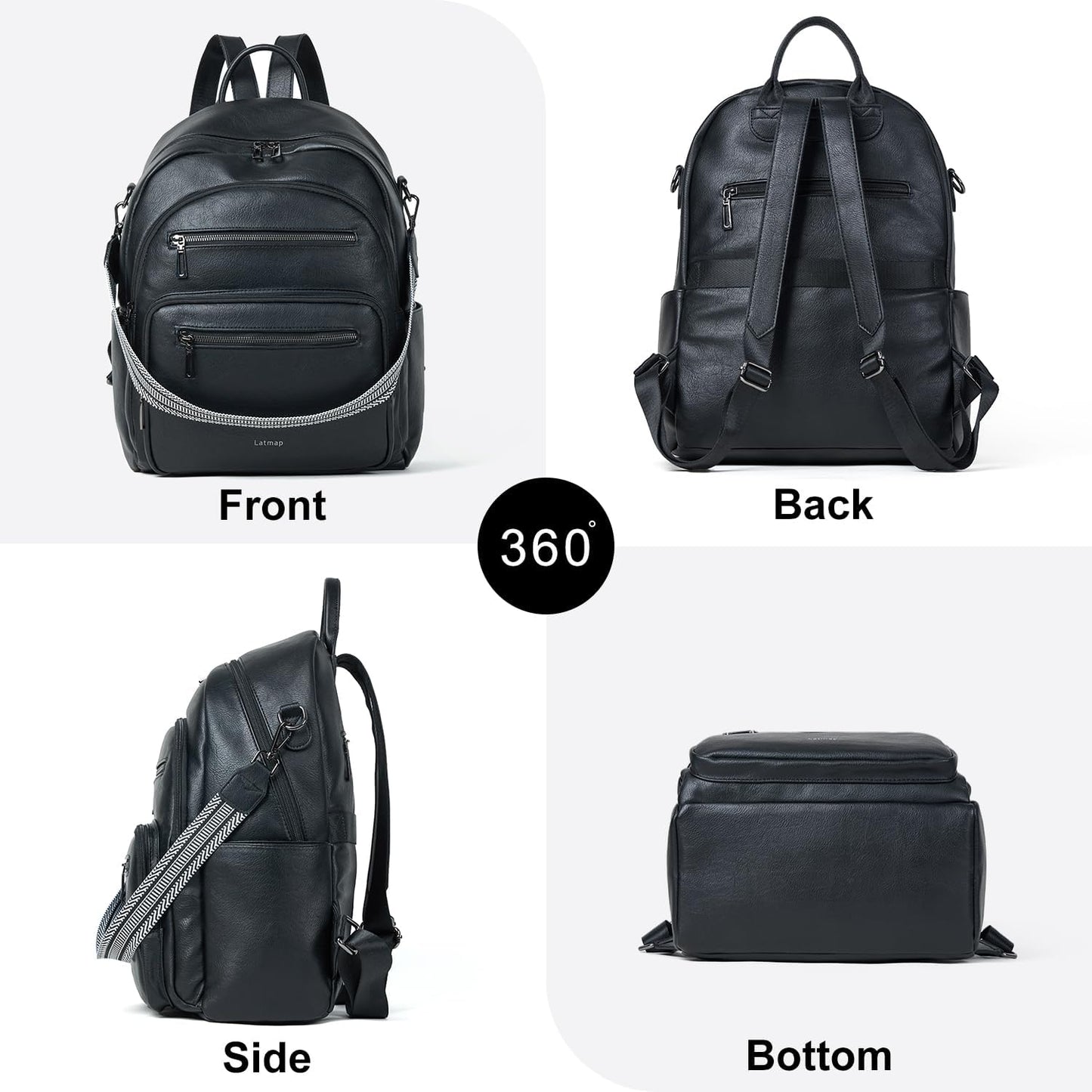 Backpack Purse for Women Laptop Backpack, Leather Travel Backpack Shoulder Bag Teacher College Daypack Work Handbag fits 14" Laptop-Black