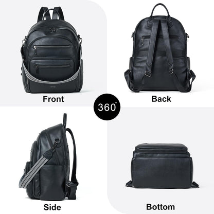 Backpack Purse for Women Laptop Backpack, Leather Travel Backpack Shoulder Bag Teacher College Daypack Work Handbag fits 14" Laptop-Black