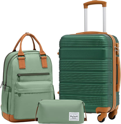 LONG VACATION 3 Piece Carry On Luggage 20 Inch Suitcase with Spinner Wheels, ABS+PC Hardshell Suitcase set with TSA Lock & YKK Zipper