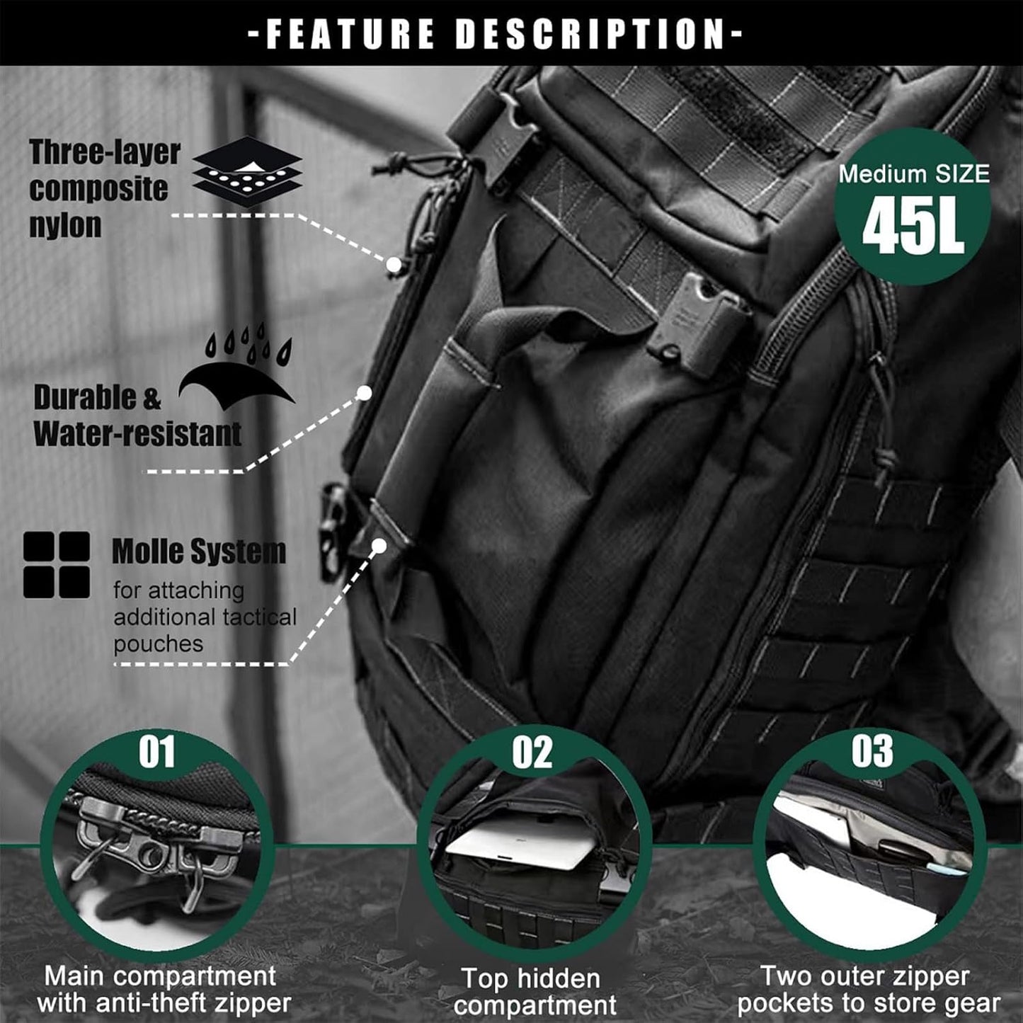 Gym Bag Duffle Bags Backpack - Travel Weekender Bag for Men Women Workout Bag for Military,Sports,Overnight,Basketball,Tactical,Football,Waterproof & Tear Resistant