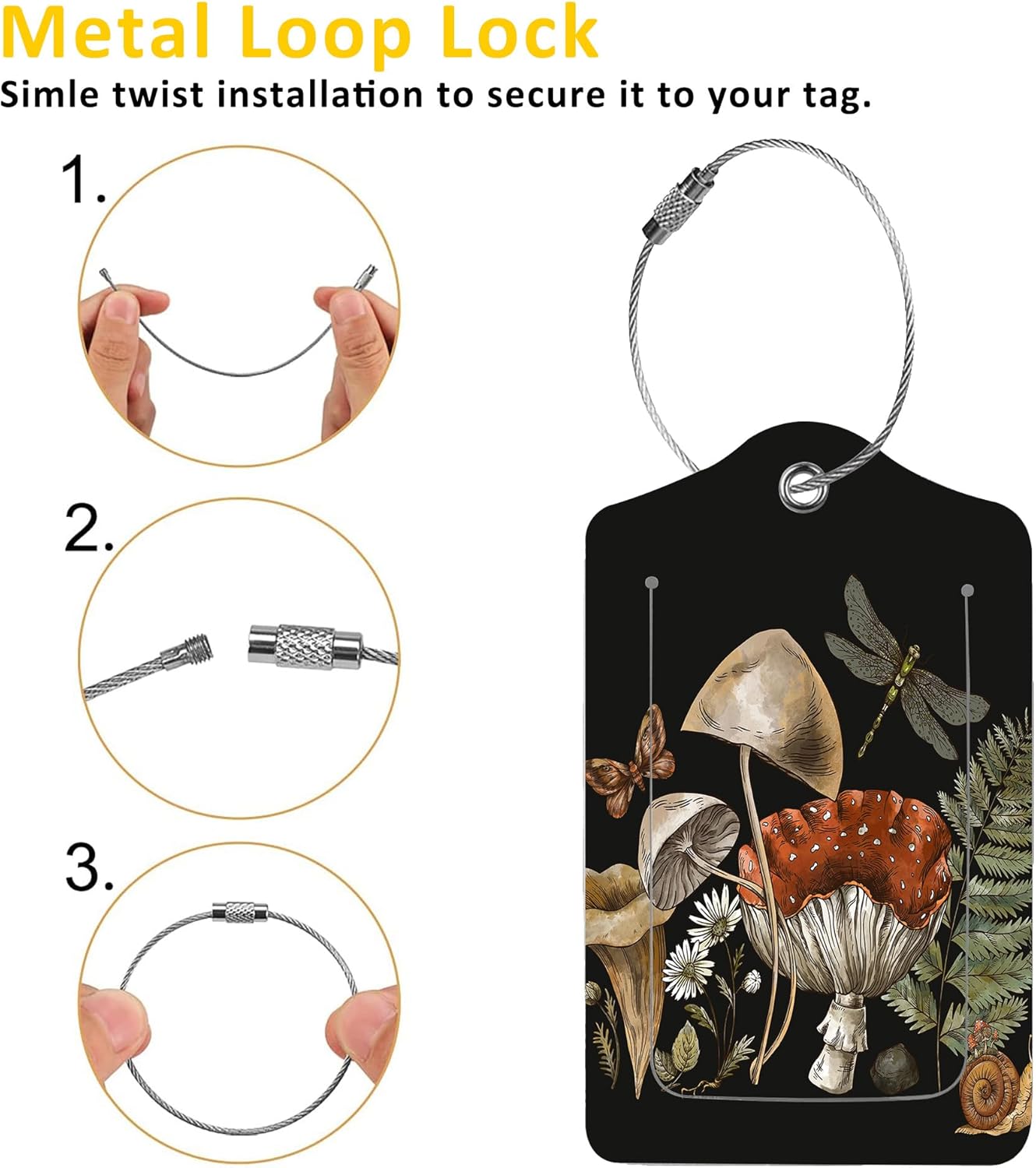 2 Pack Luggage Tag for Suitcase,Vintage Forest Plants PU Leather Suitcase Tags Identifiers with Privacy Name Address Labels and Durable Steel Loop for Women Men Travel