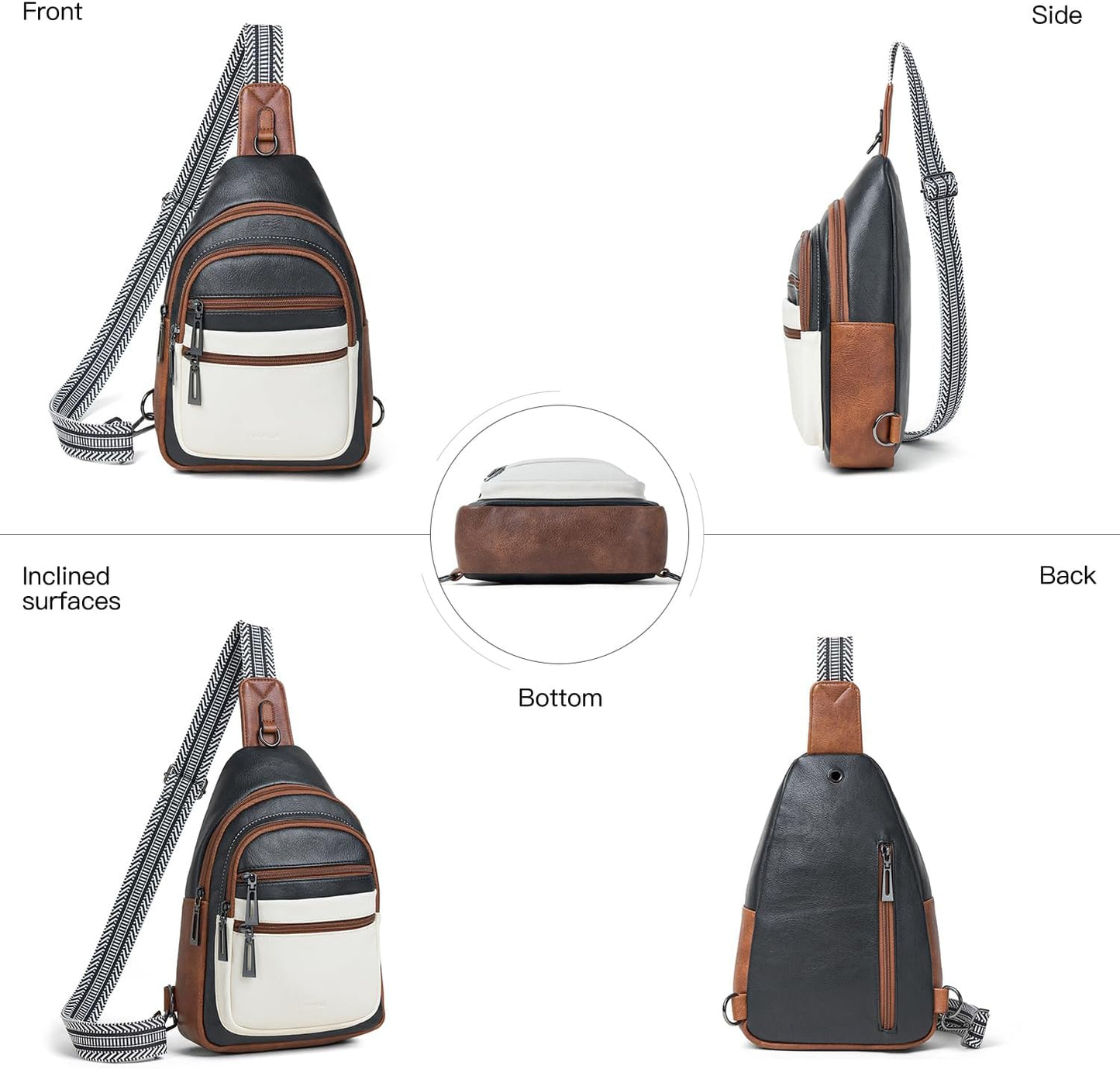 Sling Bag for Women Crossbody Bag Fanny Pack Cross Body Sling Purse Vegan Leather Trendy Travel Purse Black/White/Brown