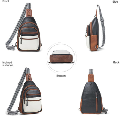 Sling Bag for Women Crossbody Bag Fanny Pack Cross Body Sling Purse Vegan Leather Trendy Travel Purse Black/White/Brown