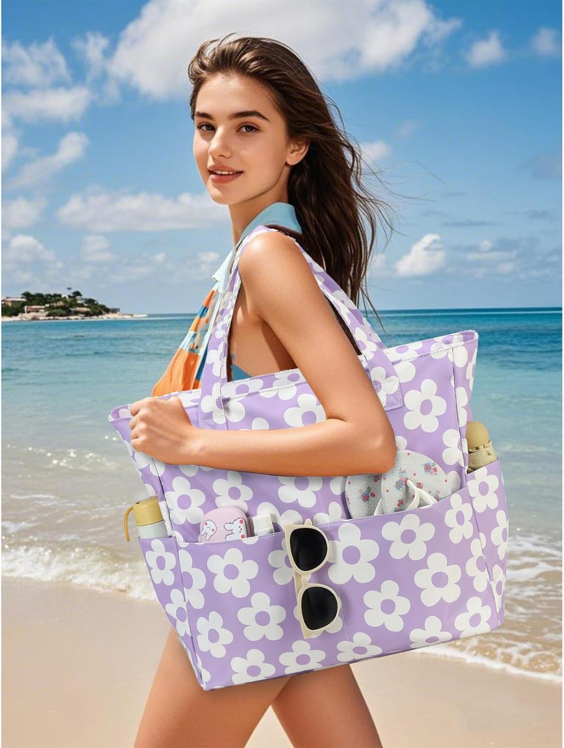 Waterproof Beach Tote Pool Bags for Women Ladies Extra Large Gym Tote Carry On Bag With Wet Compartment for Weekender Travel