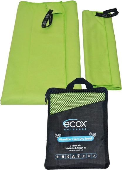 Outdoors Microfiber Towel Fast Drying Soft Feel Fast Action Drying for Gym Beach Outdoors Travel Yoga Camping Compact Size 2 Piece Set 30x60 in and 12x24 in Green MFT2PG
