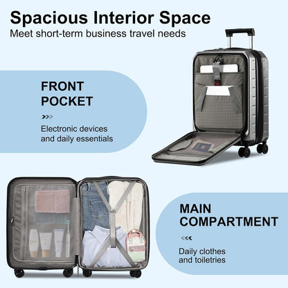 Expandable Carry On Luggage Airline Approved, 20 Inch Lightweight ABS+PC Hard Shell Suitcases with Front Pocket, Spinner Wheels, TSA Lock (Dark Gray, 1PC)