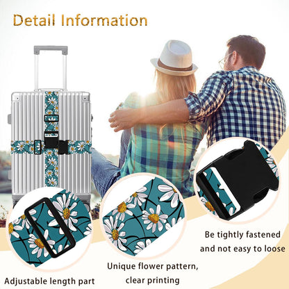 White Daisy Luggage Straps for Suitcases TSA Approved, Luggage Identifiers for Suitcase, Adjustable Suitcase Strap for Baggage Security with Cute Patten, Travel Necessary Accessories (2 Pack)