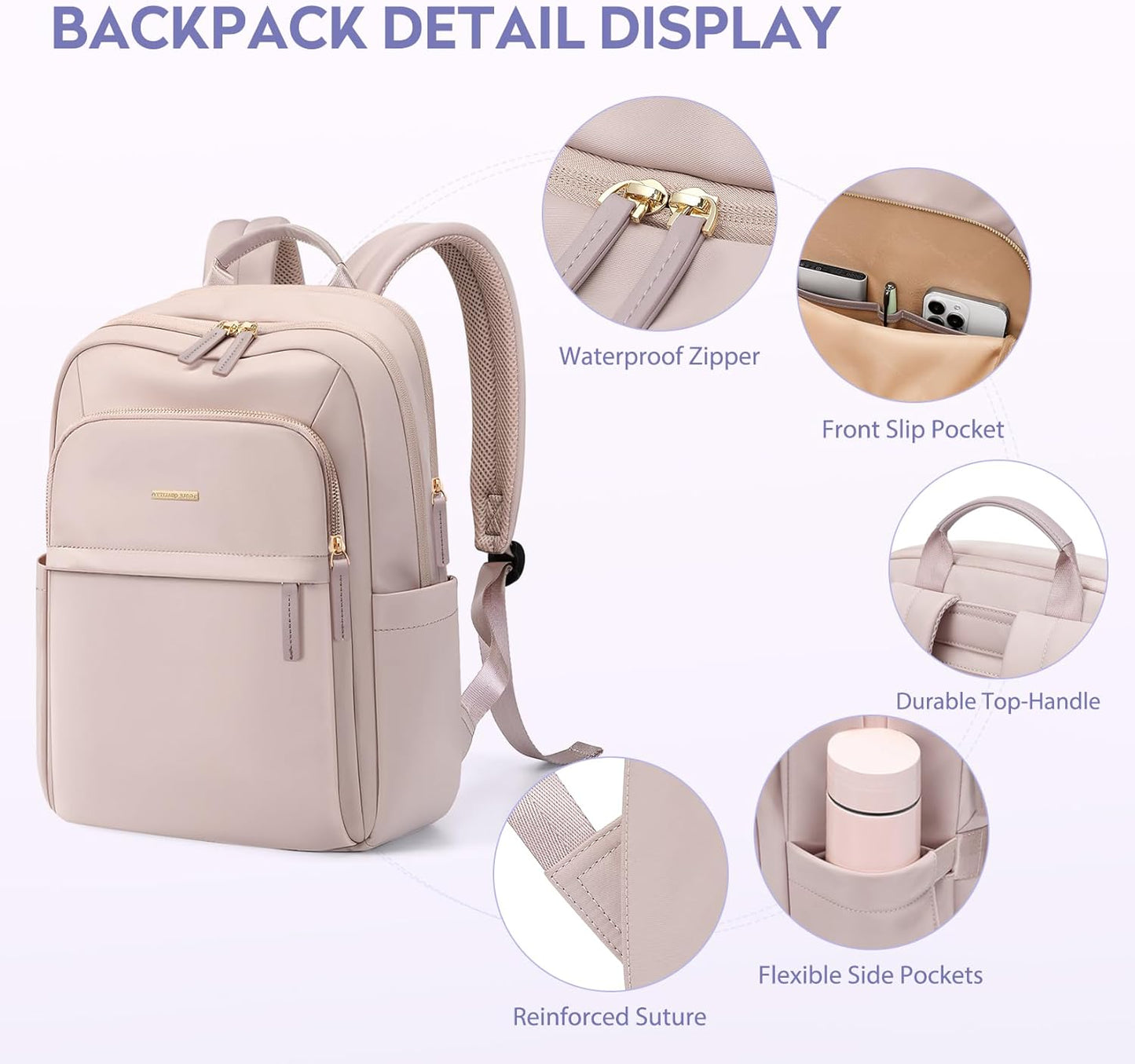 Hiking Travel Backpack for Women Casual Business Weekender Multilayer Laptop Bag,16 Inch,Pink