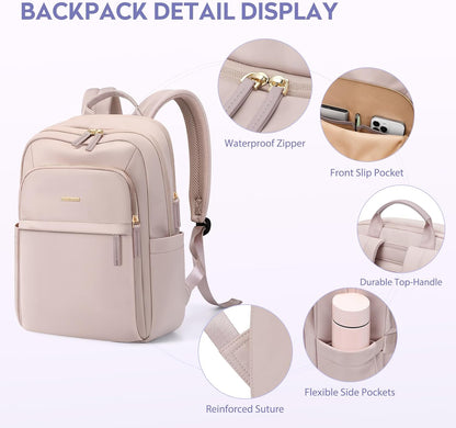 Hiking Travel Backpack for Women Casual Business Weekender Multilayer Laptop Bag,16 Inch,Pink
