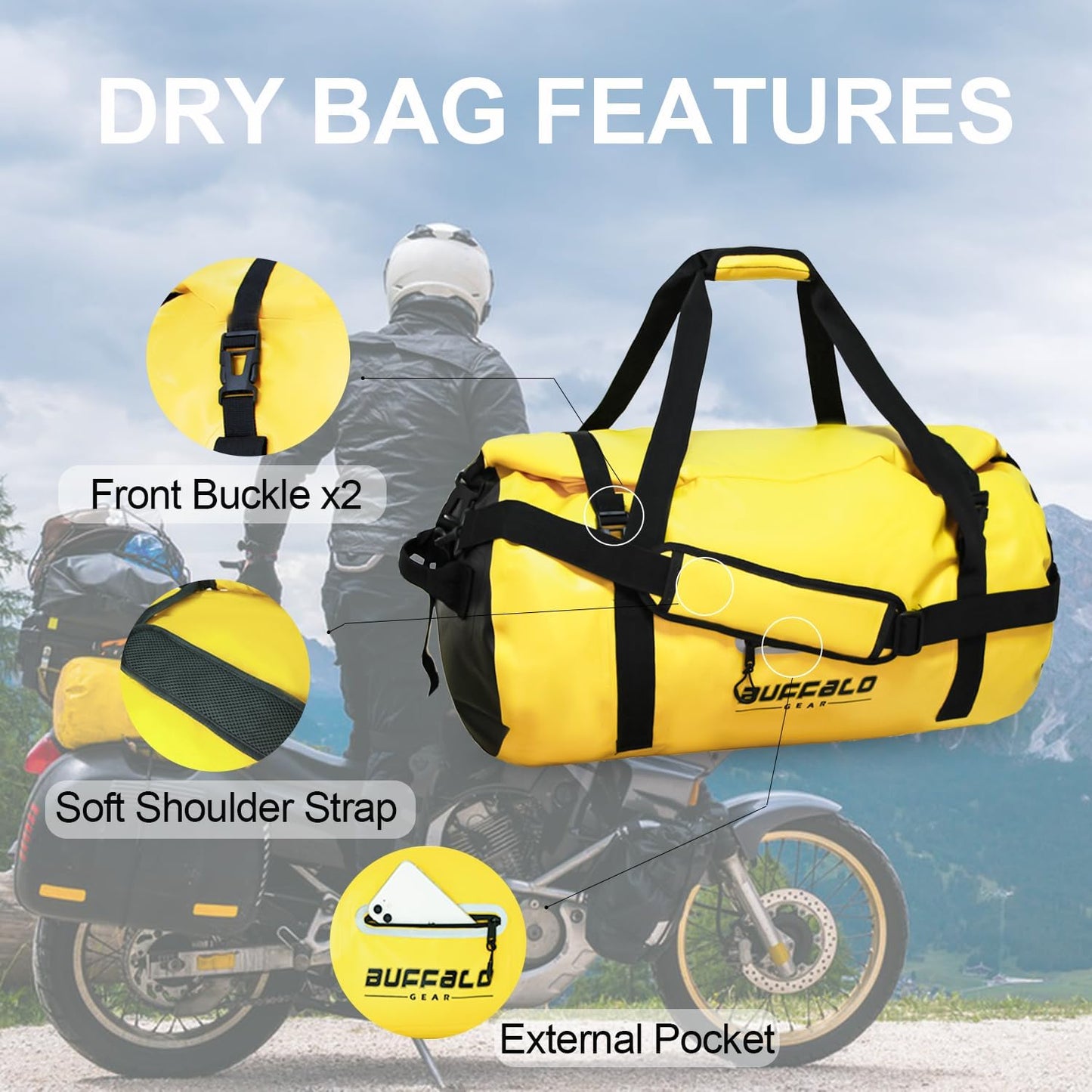 Buffalo Gear Waterproof Duffle Bag 40L 60L 80L Roll-top Dry Bag Heavy Duty Waterproof Duffel Travel Bag for Kayaking Rafting Boating Fishing Camping