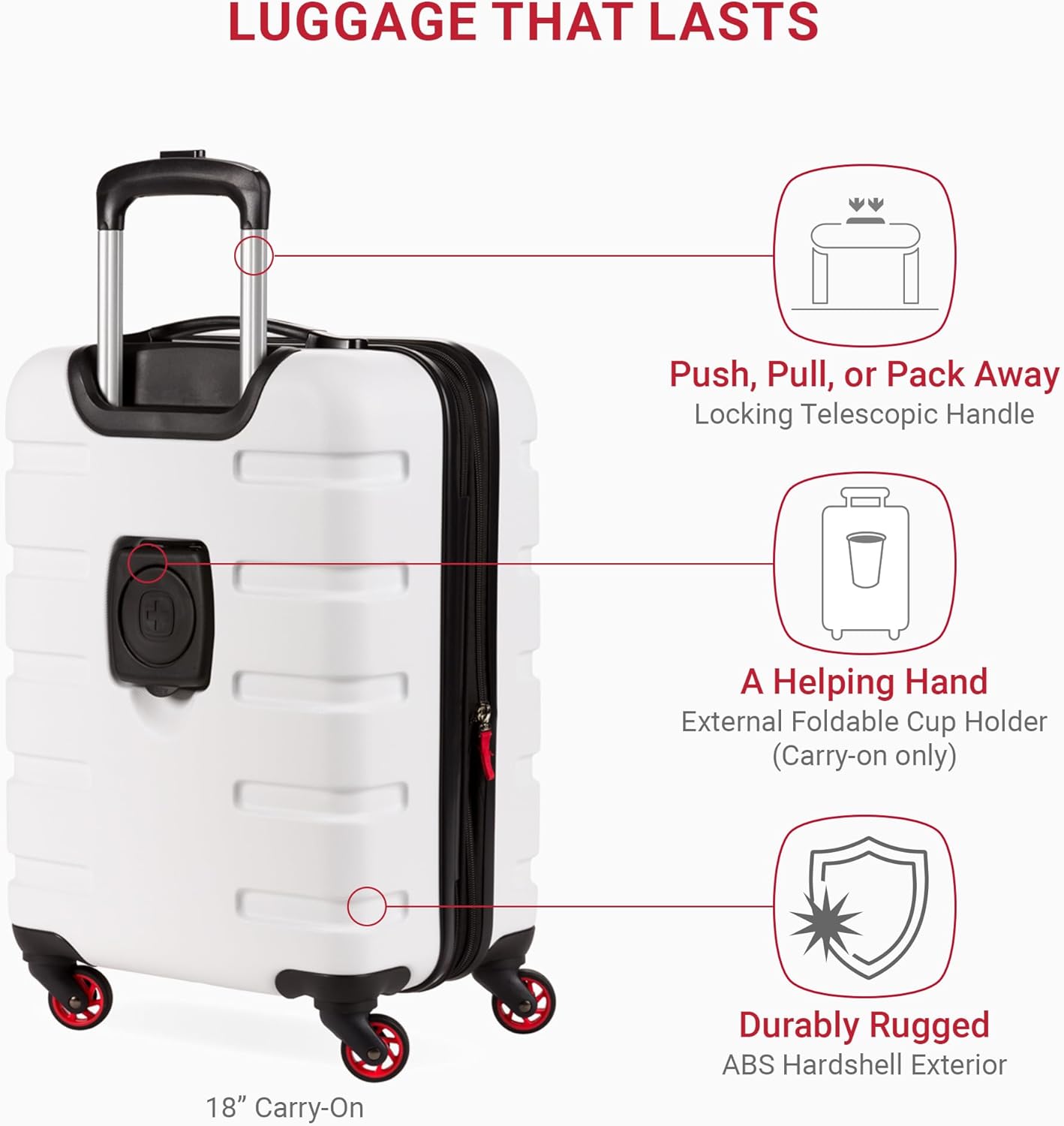SwissGear 7366 Hardside Expandable Luggage with Spinner Wheels, White, 3-Piece Set (19/23/27)