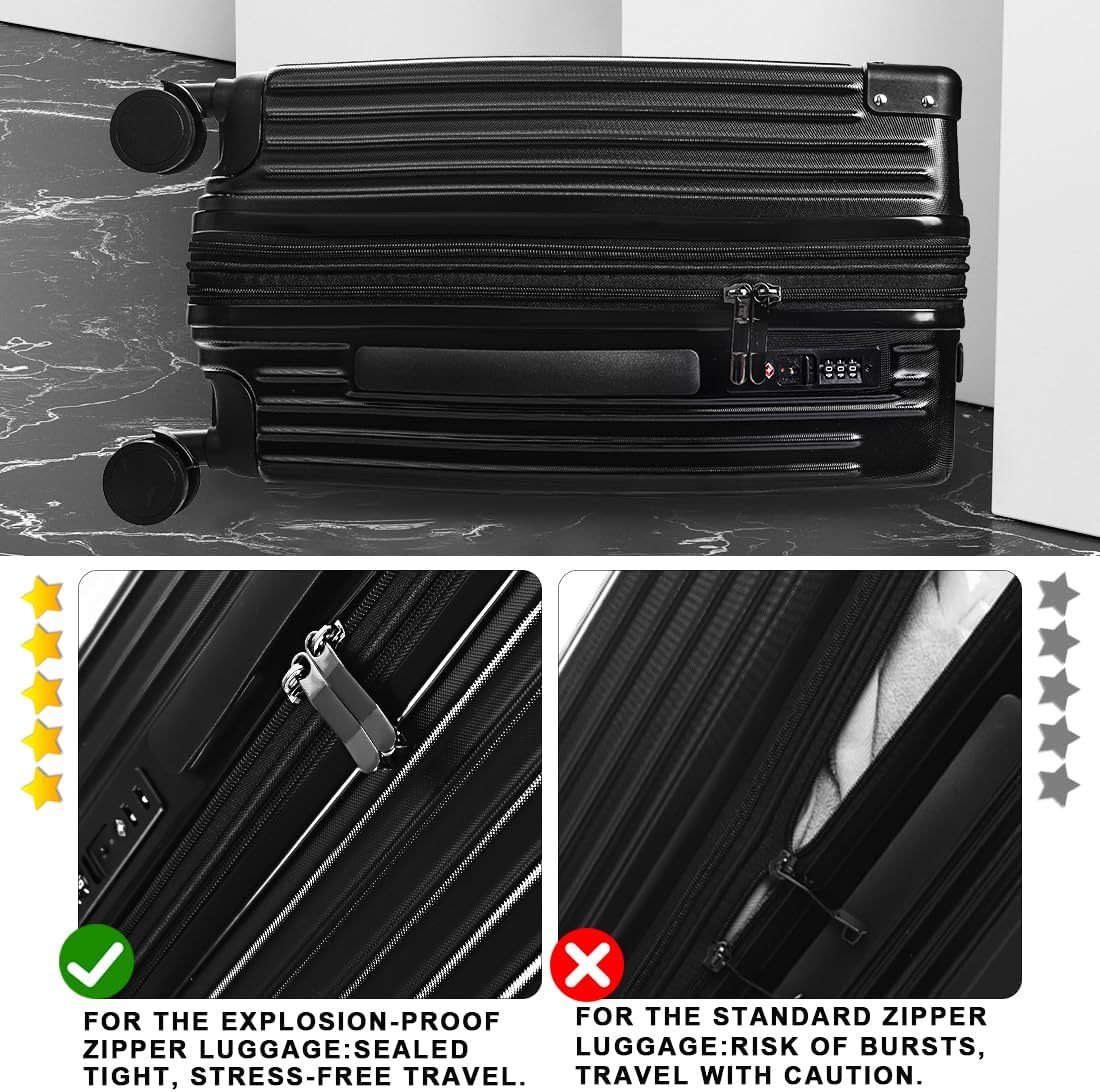 3-Piece Expandable Luggage Set Suitcase in Classic Black -Double Wheel Stability & Secure TSA Locks(20in24in28in)