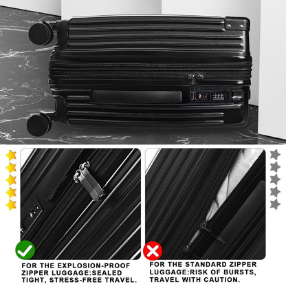 3-Piece Expandable Luggage Set Suitcase in Classic Black -Double Wheel Stability & Secure TSA Locks(20in24in28in)
