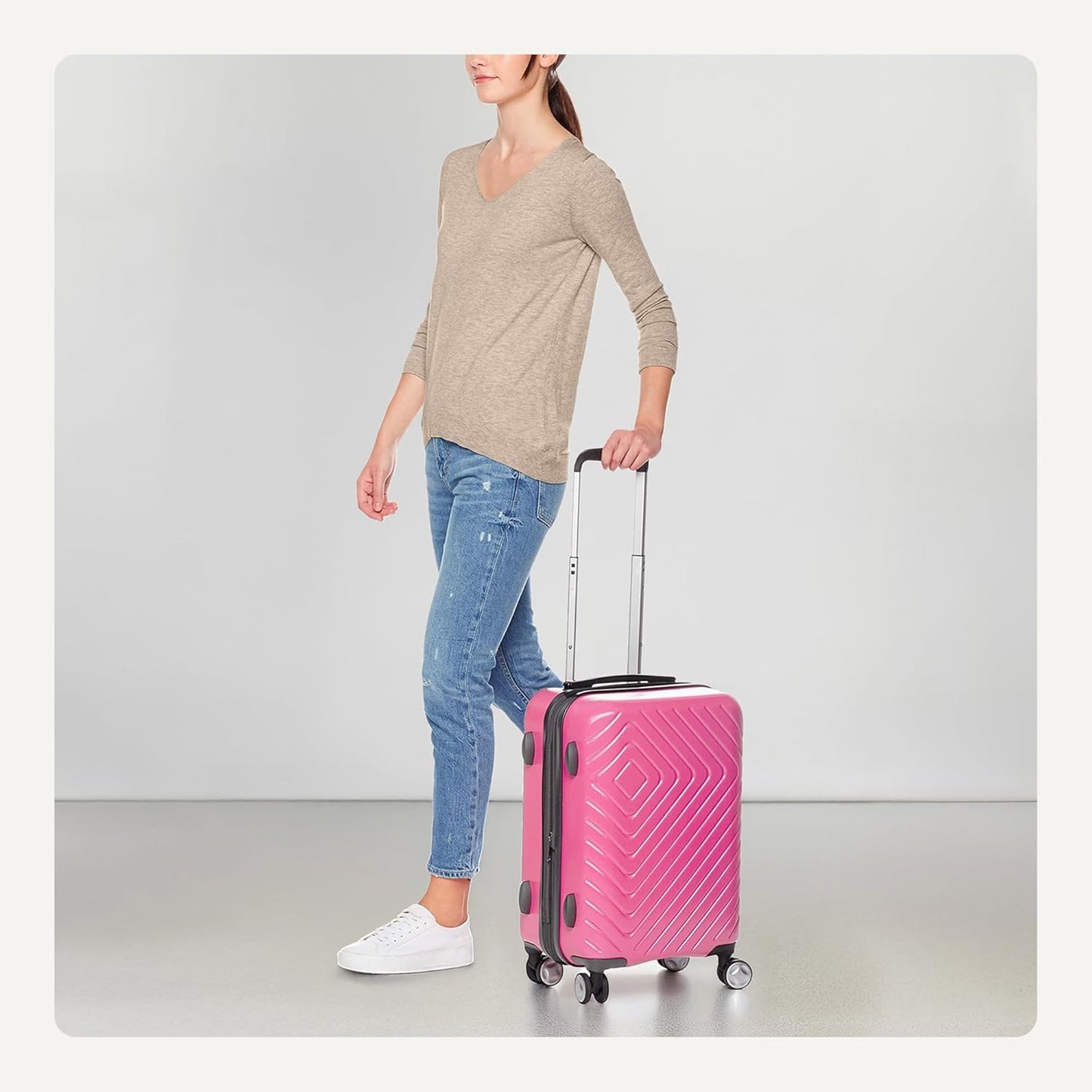 Amazon Basics 21" Hardside Carry-On Luggage with TSA Lock, Hardshell Suitcase With Wheels, Expandable For 25% More Capacity, With Scratch-Resistant Geometric Surface, 4 Multi-directional Wheels, Pink